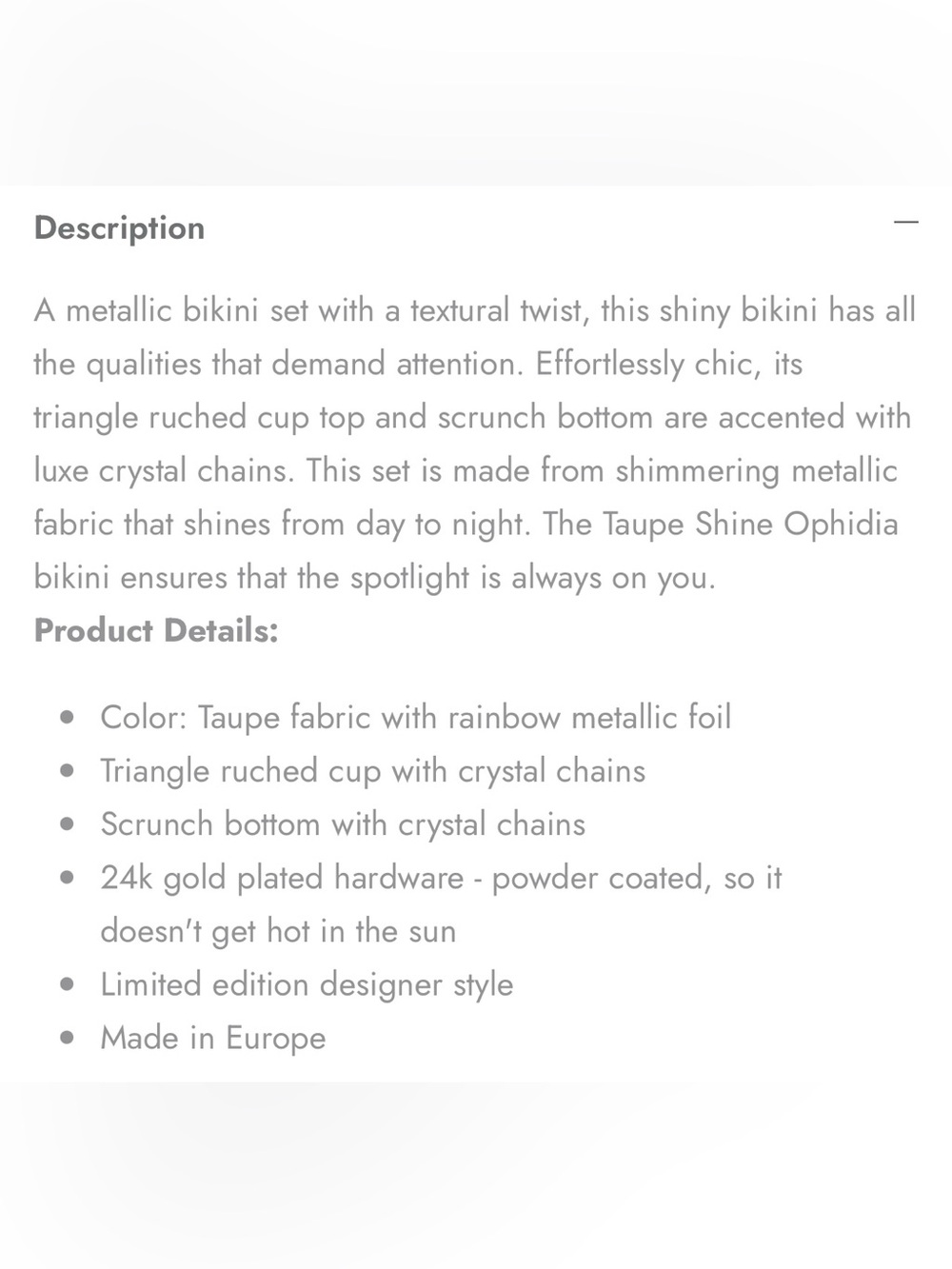 DOLCESSA TAUPE SHINE OPHIDIA METALLIC   BIKINI SET TOP MEDIUM BOTTOMS SMALL - Picture 15 of 15